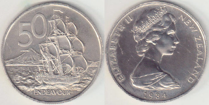1984 New Zealand 50 Cents (chUnc) A004566